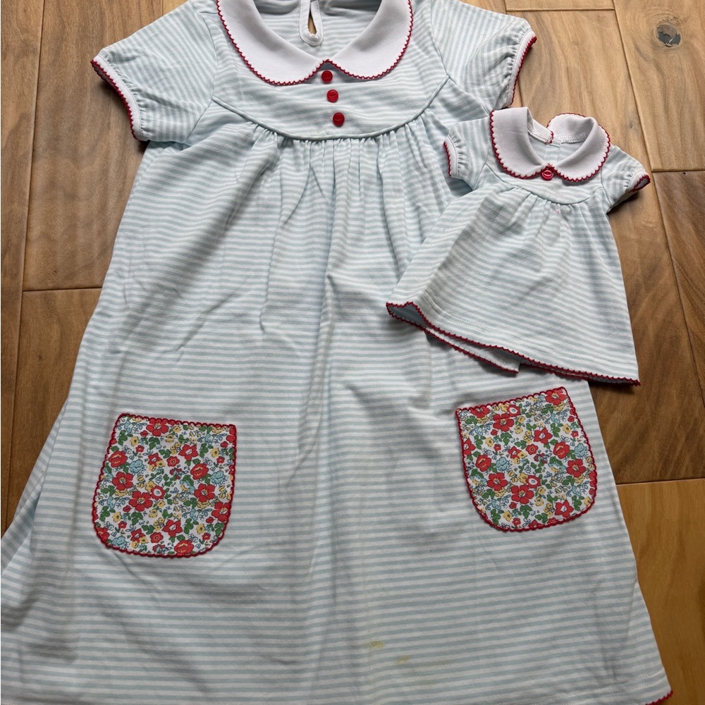 Girls Peter Pan dress and matching dolly dress